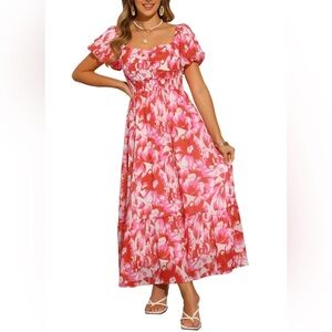 Floral Boho Dress White Pink  Puff Sleeve Cottagecore Prairie Size SM NWT